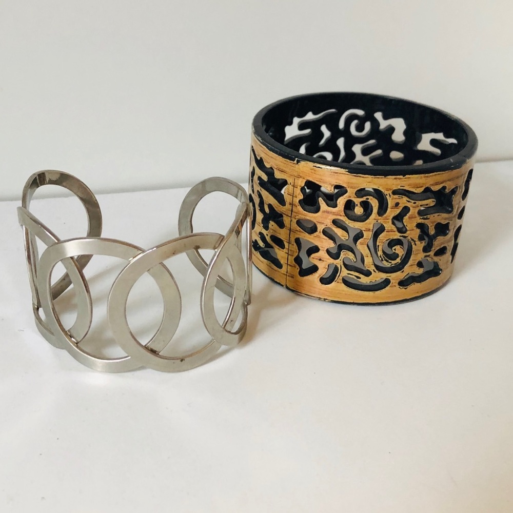 [Set of 2] Bangle + Silver Cuff Bracelets